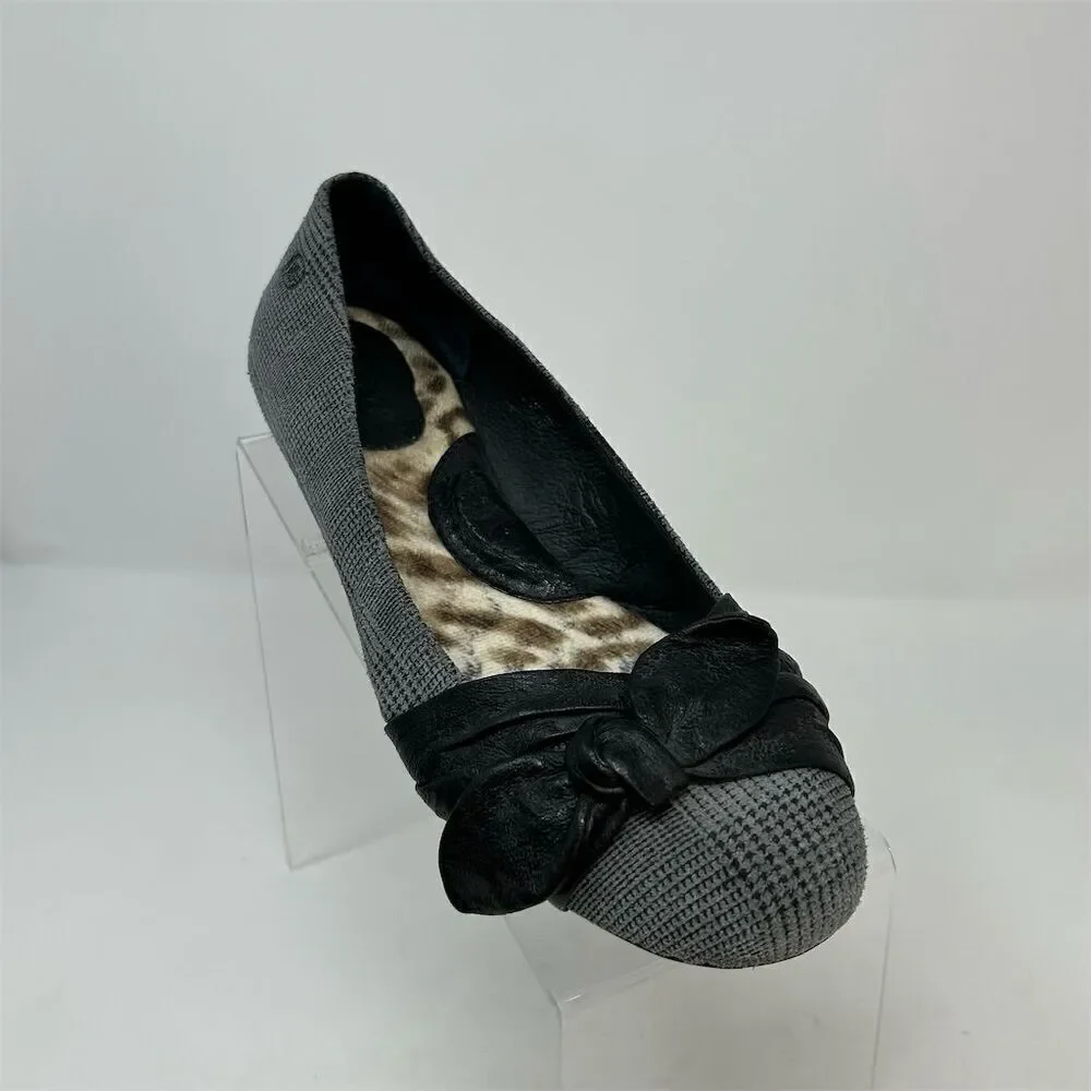 Born Women's Molly Ballet Flats Gray Plaid Black Bold Bow Size 9 Casual Fall